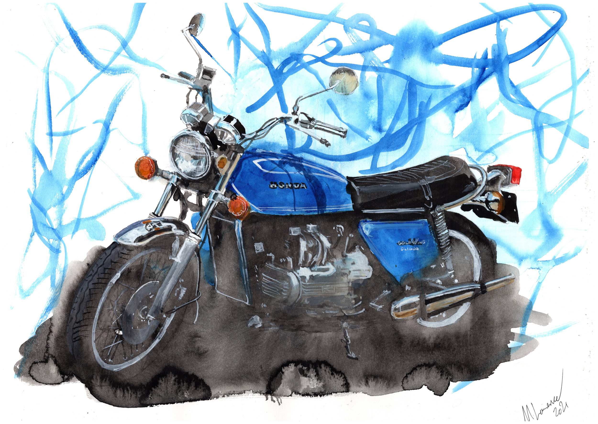 Honda Goldwing GL1000 Print. Goldwing Poster. Gifts For Him. Hand Painted Art. birthday gift