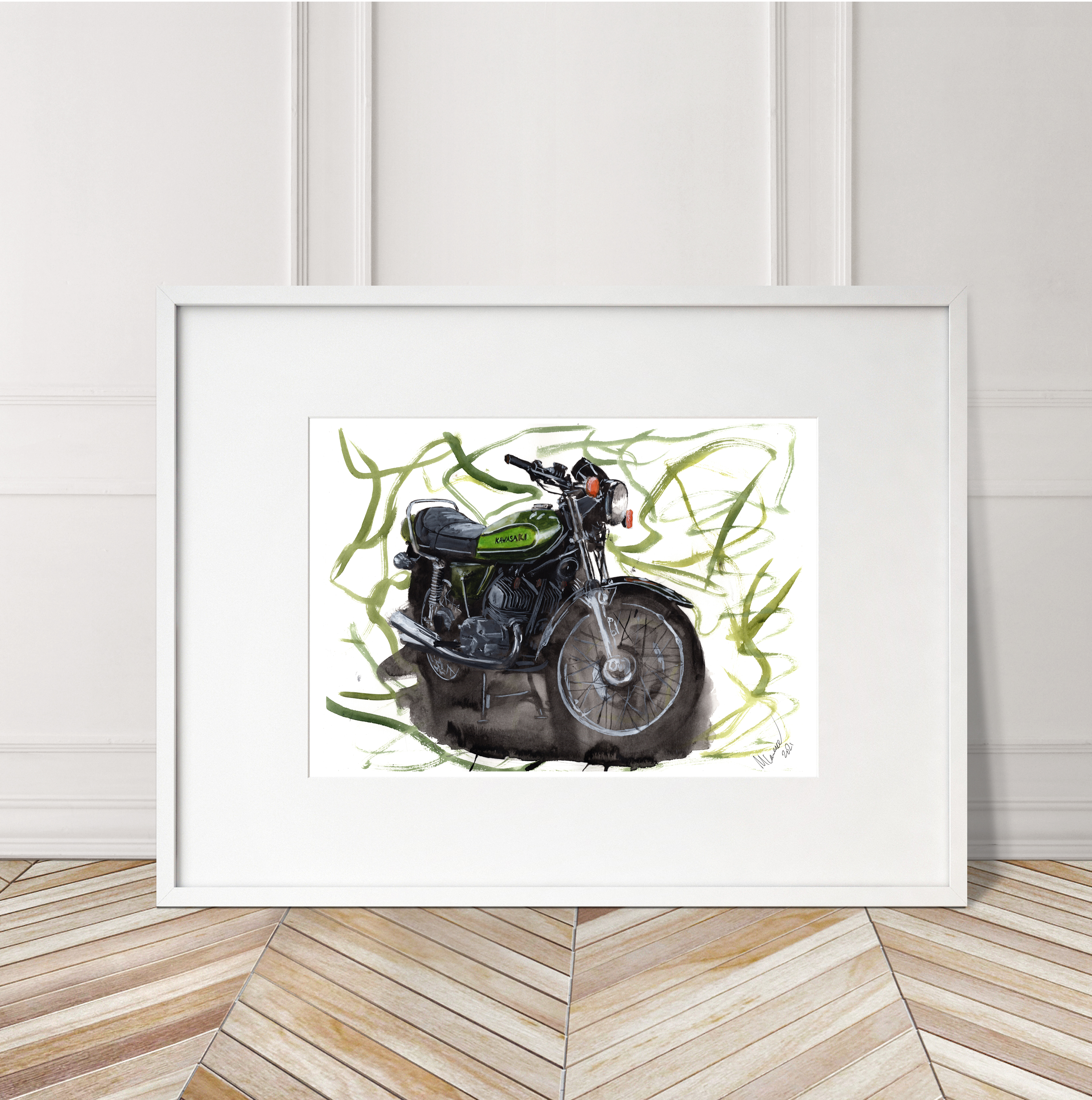 Kawasaki H1 Print. Kawasaki H1 Poster. Gifts For Him. Hand Painted Art. birthday gift