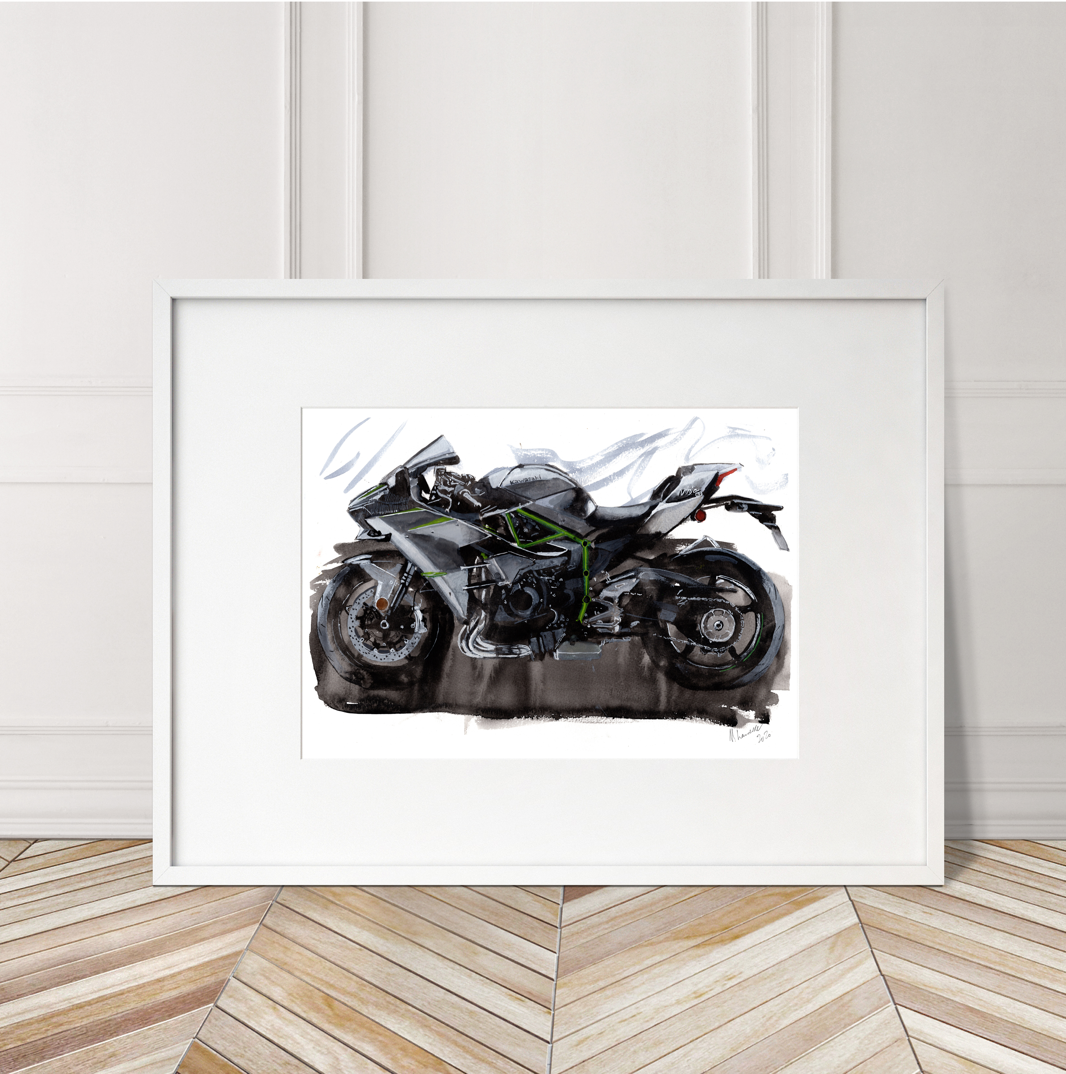 Kawasaki Ninja H2 Print. Kawasaki Ninja H2 Poster. Gifts For Him. Hand Painted Art. birthday gift