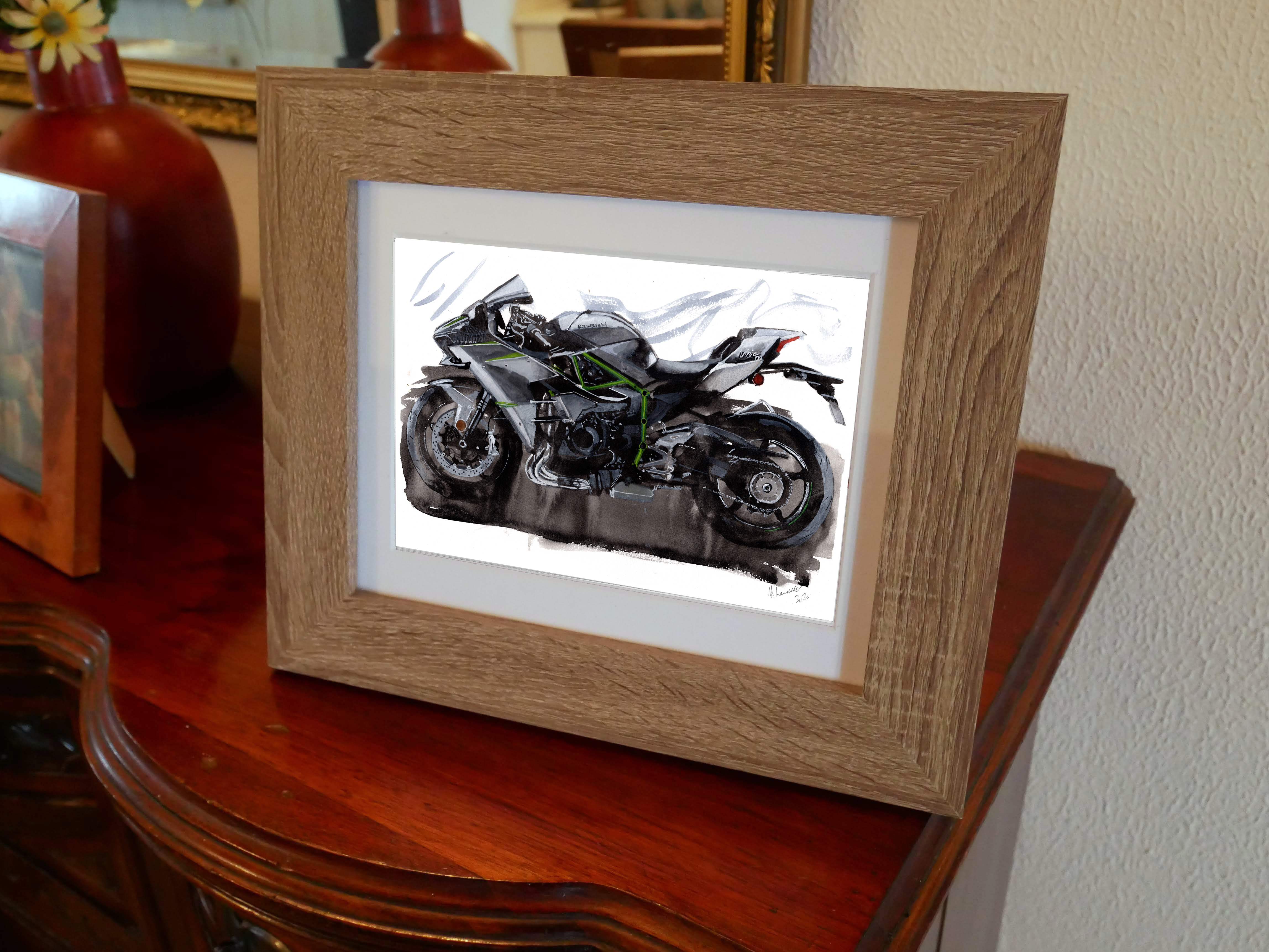 Kawasaki Ninja H2 Print. Kawasaki Ninja H2 Poster. Gifts For Him. Hand Painted Art. birthday gift