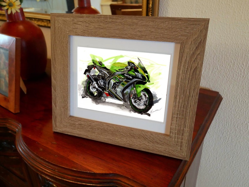 Kawasaki Ninja Print. Kawasaki Ninja Poster. Gifts For Him. Hand Painted Art. birthday gift