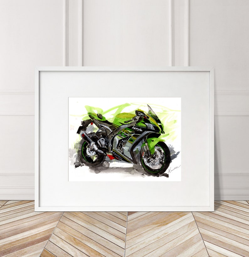 Kawasaki Ninja Print. Kawasaki Ninja Poster. Gifts For Him. Hand Painted Art. birthday gift