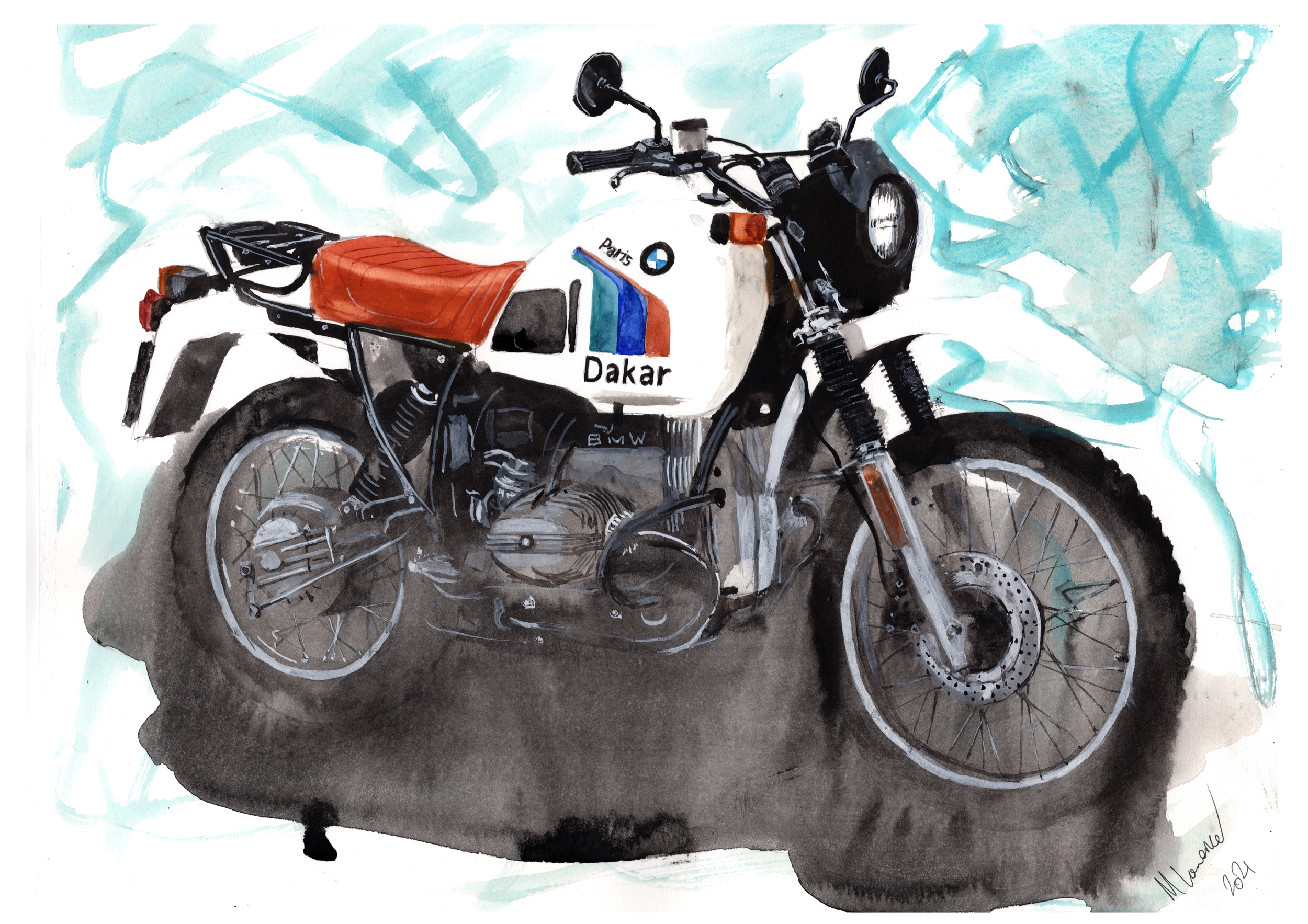 BMW R80Gs Print. BMW R80Gs Poster. Gifts For Him. Hand Painted Art. birthday gift