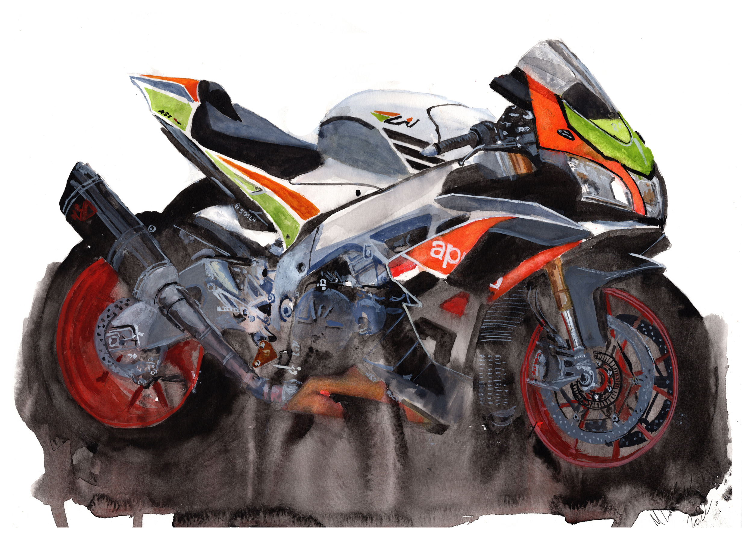 Aprilia RSV4 Print. Aprilia RSV4 Poster. Gifts For Him. Hand Painted Art. birthday gift