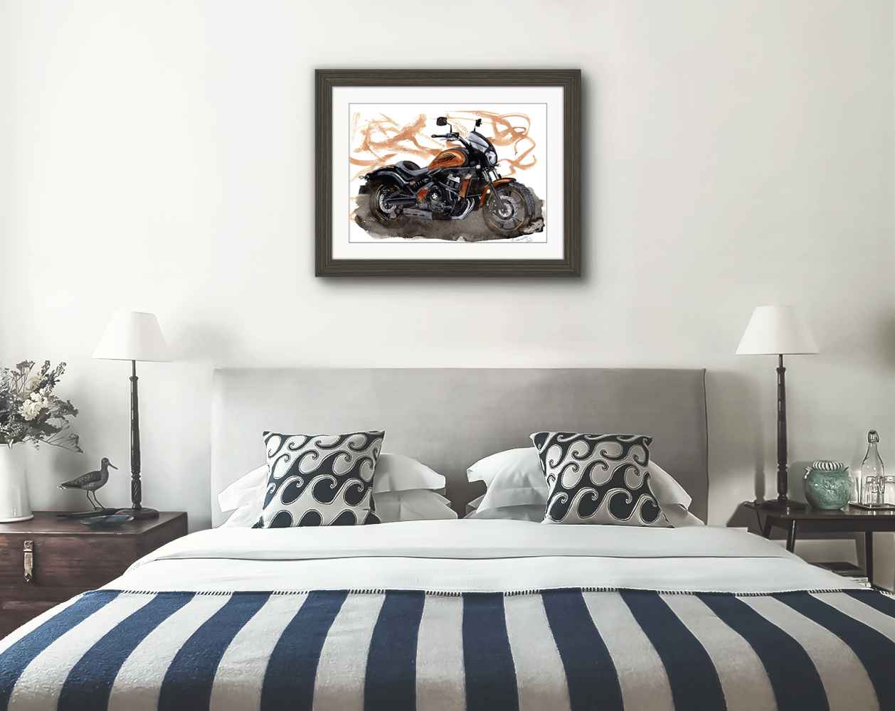 Kawasaki Vulcan Print. Kawasaki Vulcan Poster. Gifts For Him. Hand Painted Art. birthday gift
