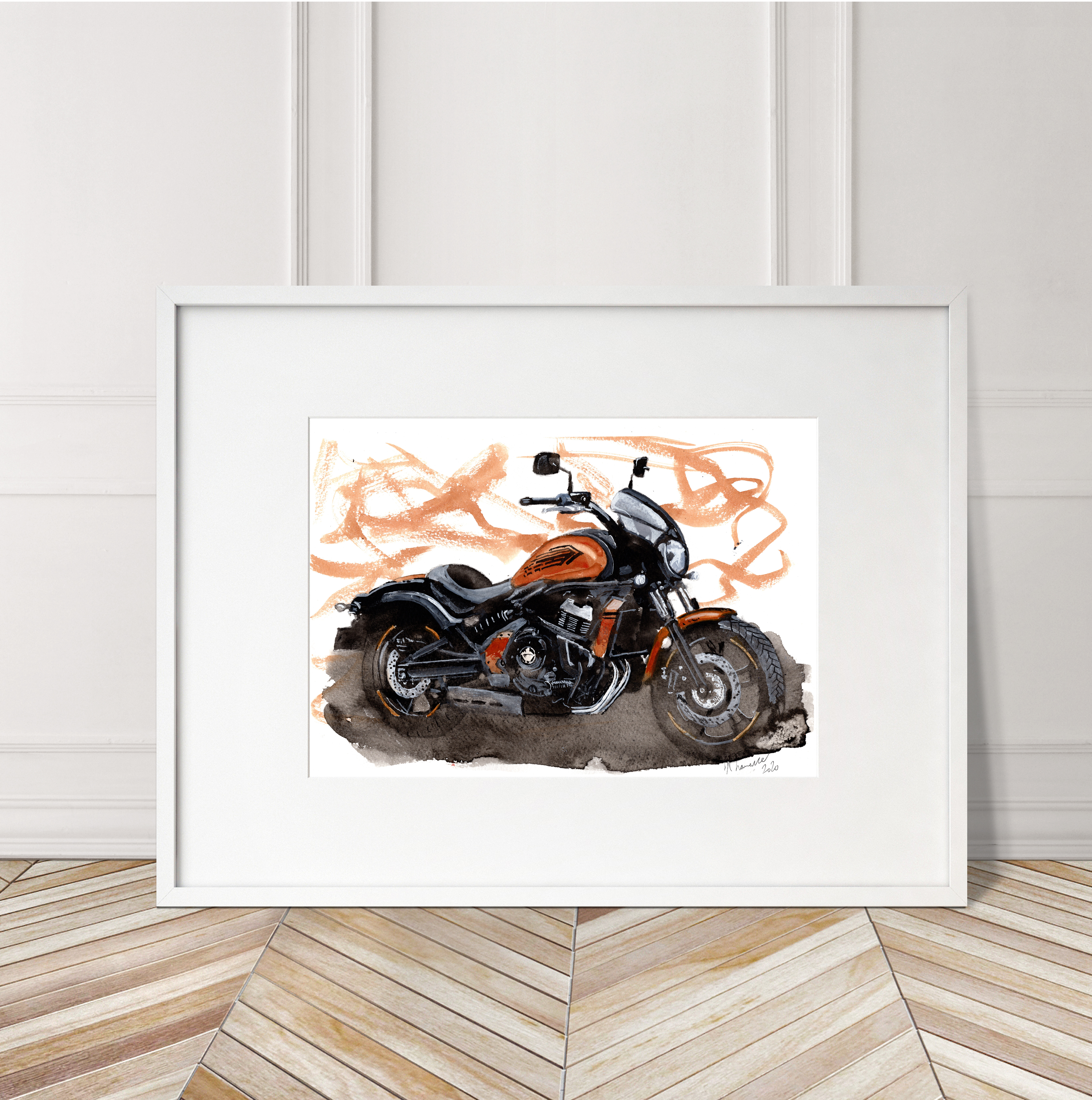 Kawasaki Vulcan Print. Kawasaki Vulcan Poster. Gifts For Him. Hand Painted Art. birthday gift