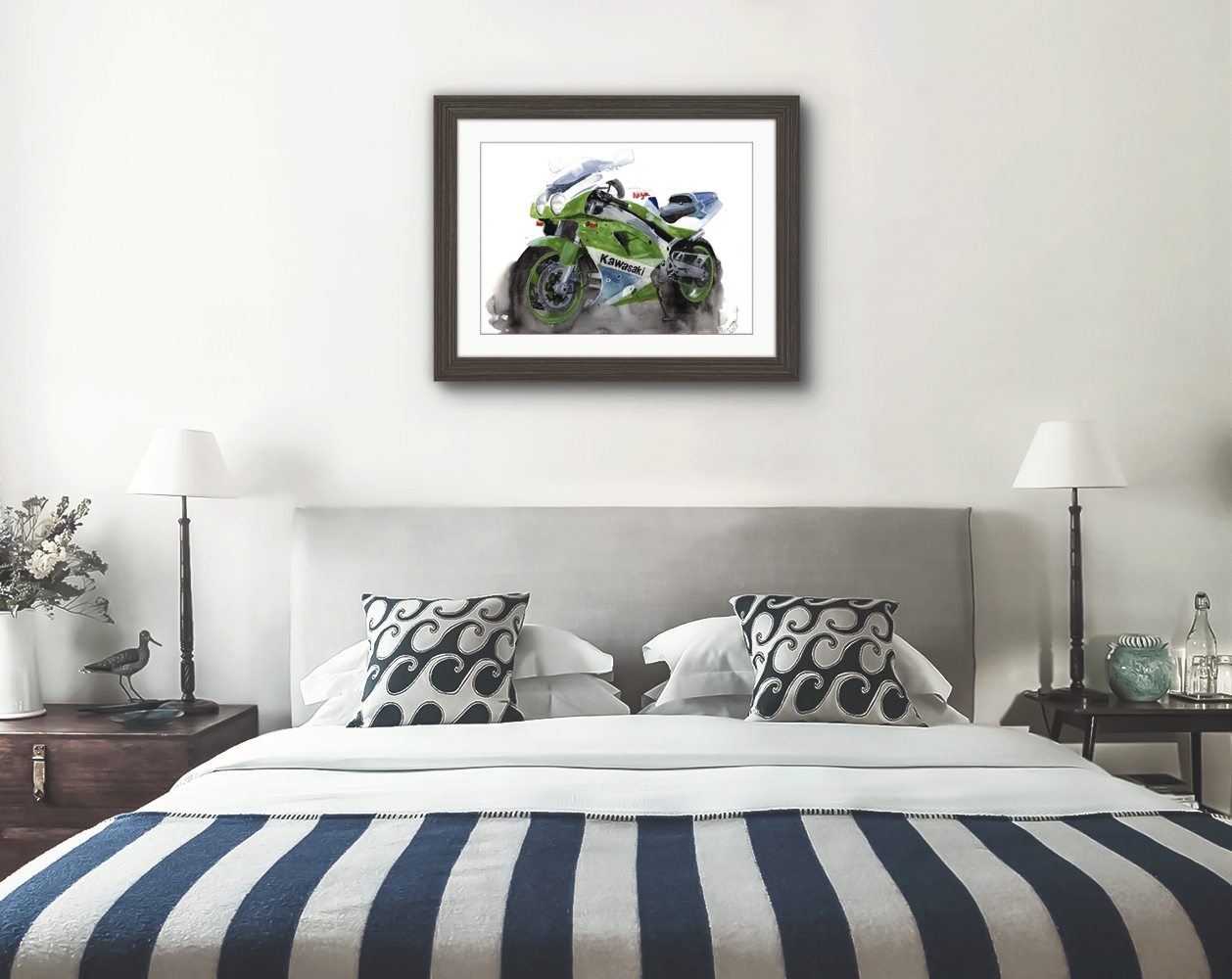 Kawasaki Ninja ZX7R Print. Kawasaki Ninja ZX7R Poster. Gifts For Him. Hand Painted Art. birthday gift