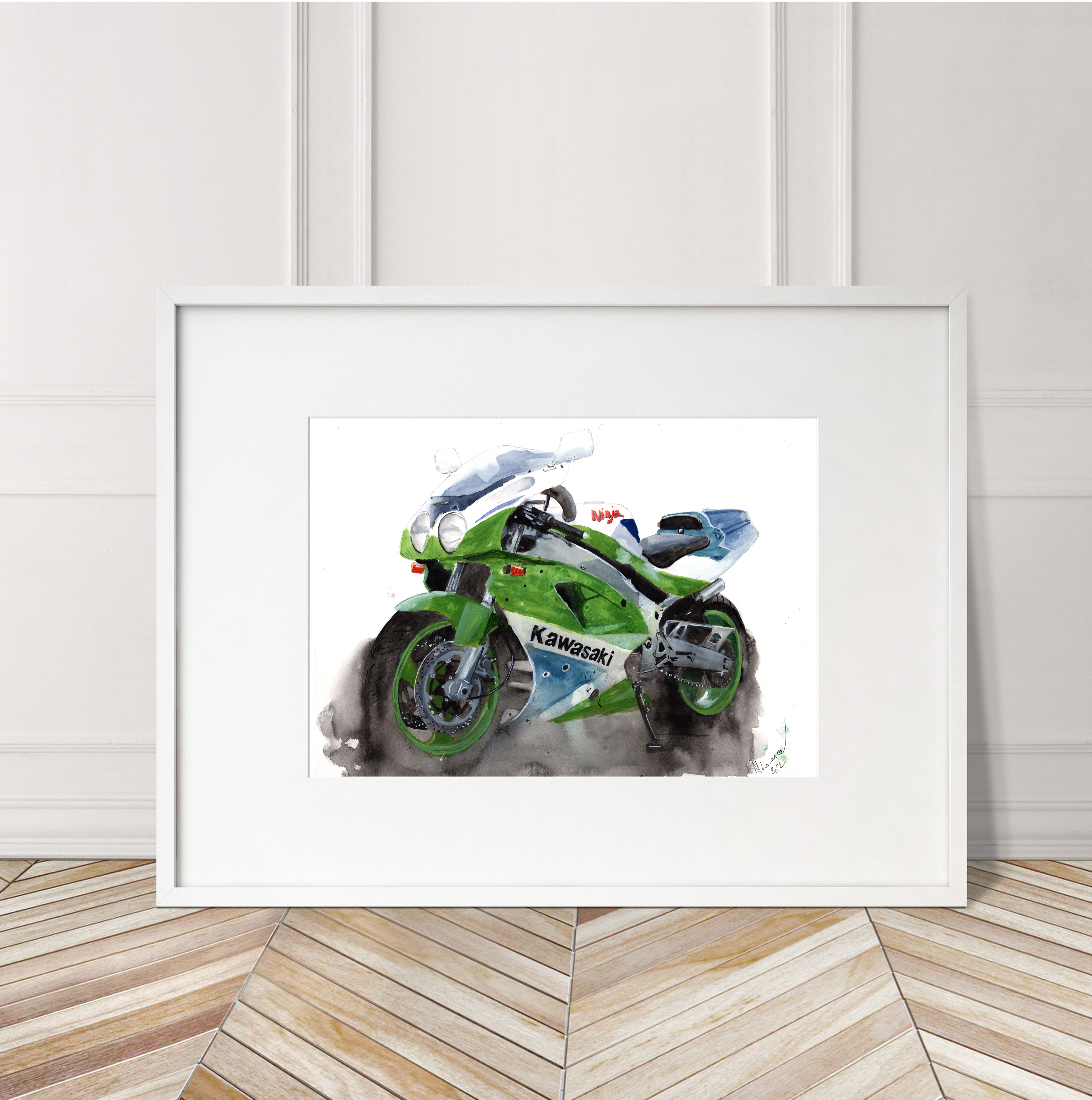 Kawasaki Ninja ZX7R Print. Kawasaki Ninja ZX7R Poster. Gifts For Him. Hand Painted Art. birthday gift