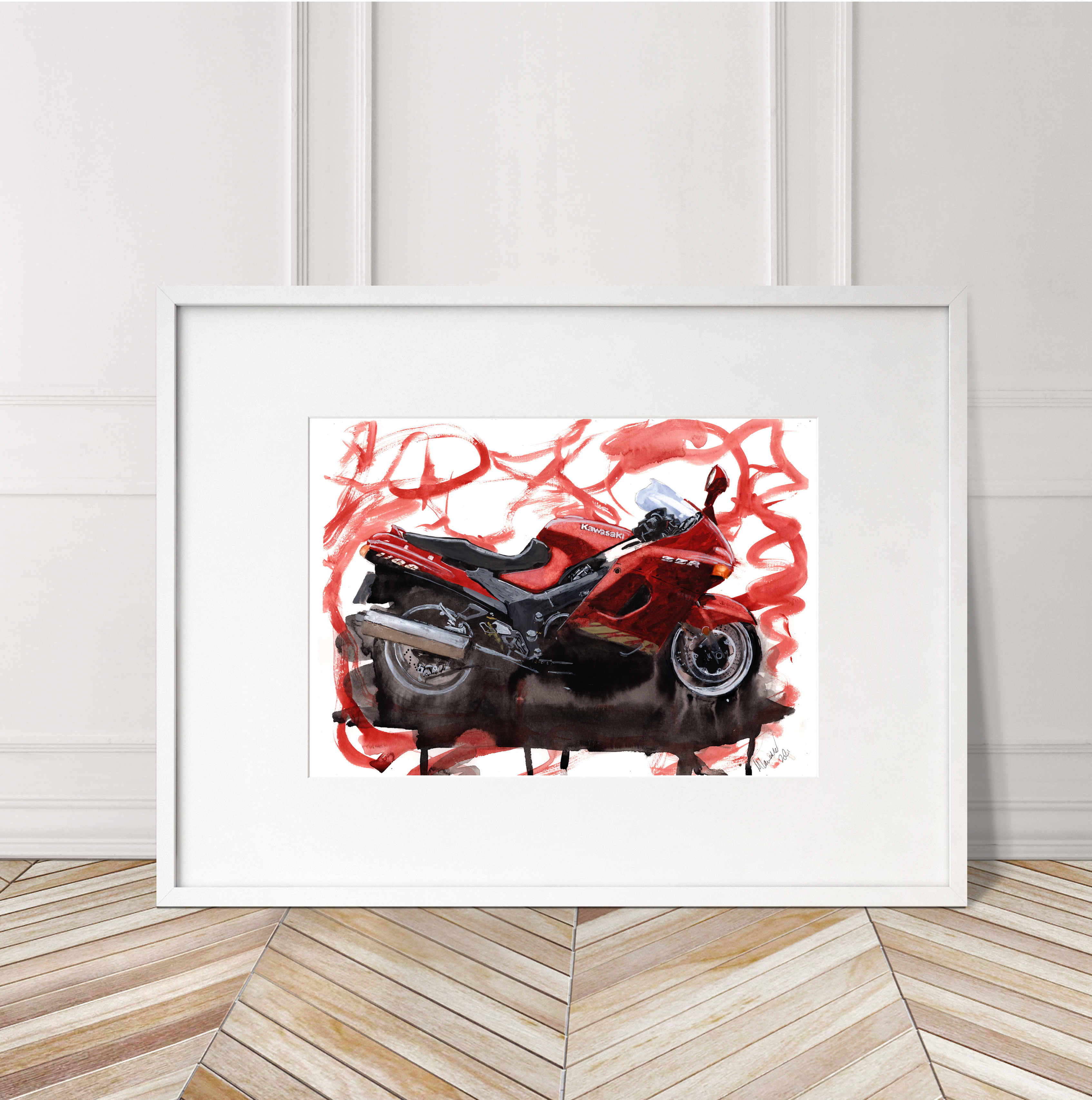 Kawasaki ZZR Print. Kawasaki ZZR Poster. Gifts For Him. Hand Painted Art. birthday gift