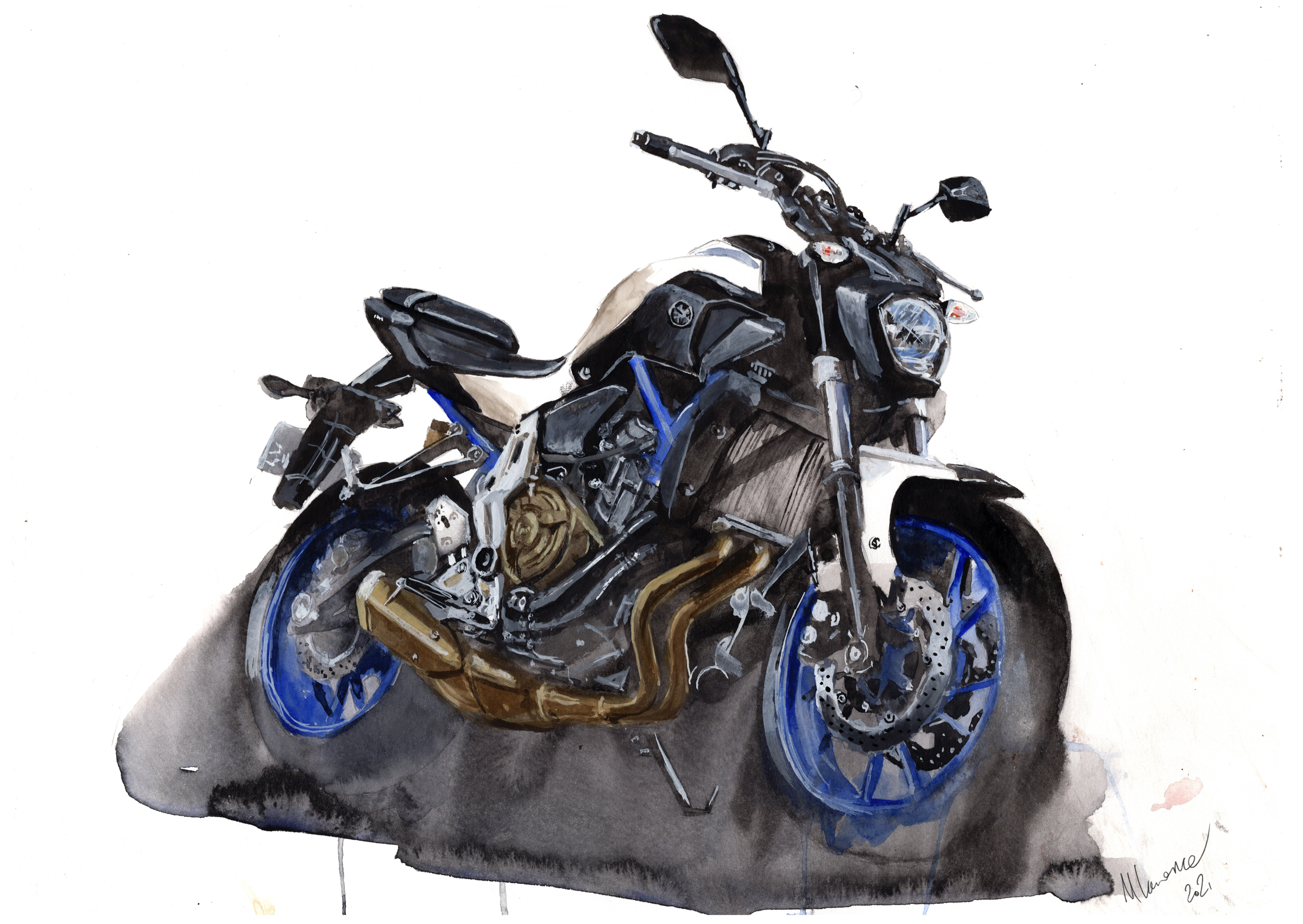 Yamaha MT07 Print. Yamaha MT07 Poster. Gifts For Him. Hand Painted Art. birthday gift