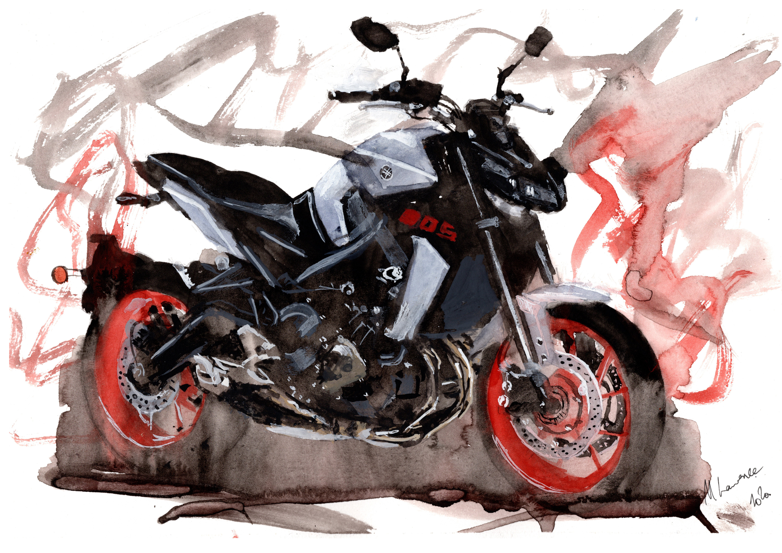 Yamaha MT09 Print. Yamaha MT09 Poster. Gifts For Him. Hand Painted Art. birthday gift