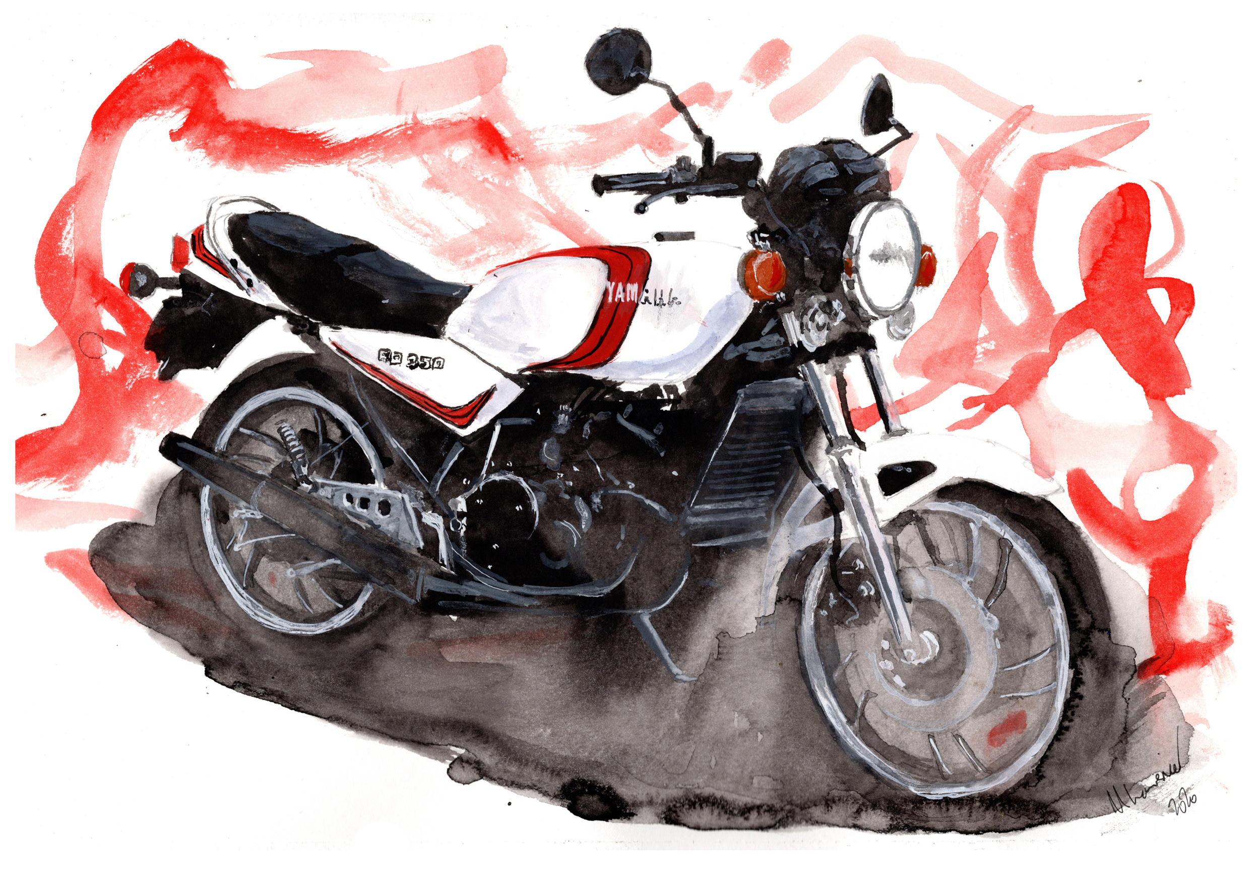 Yamaha RD350 Print. Yamaha RD350 Poster. Gifts For Him. Hand Painted Art. birthday gift
