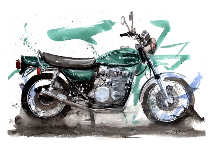 Kawasaki KZ1000 Print. Kawasaki KZ1000 Poster. Gifts For Him. Hand Painted Art. birthday gift