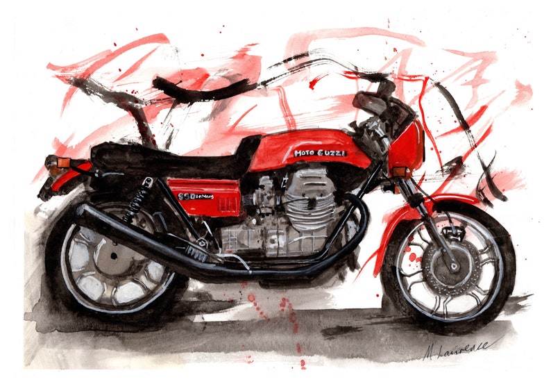 Moto Guzzi 850 Le Mans Print. Moto Guzzi 850 Le Mans Poster. Gifts For Him. Hand Painted Art. birthday gift