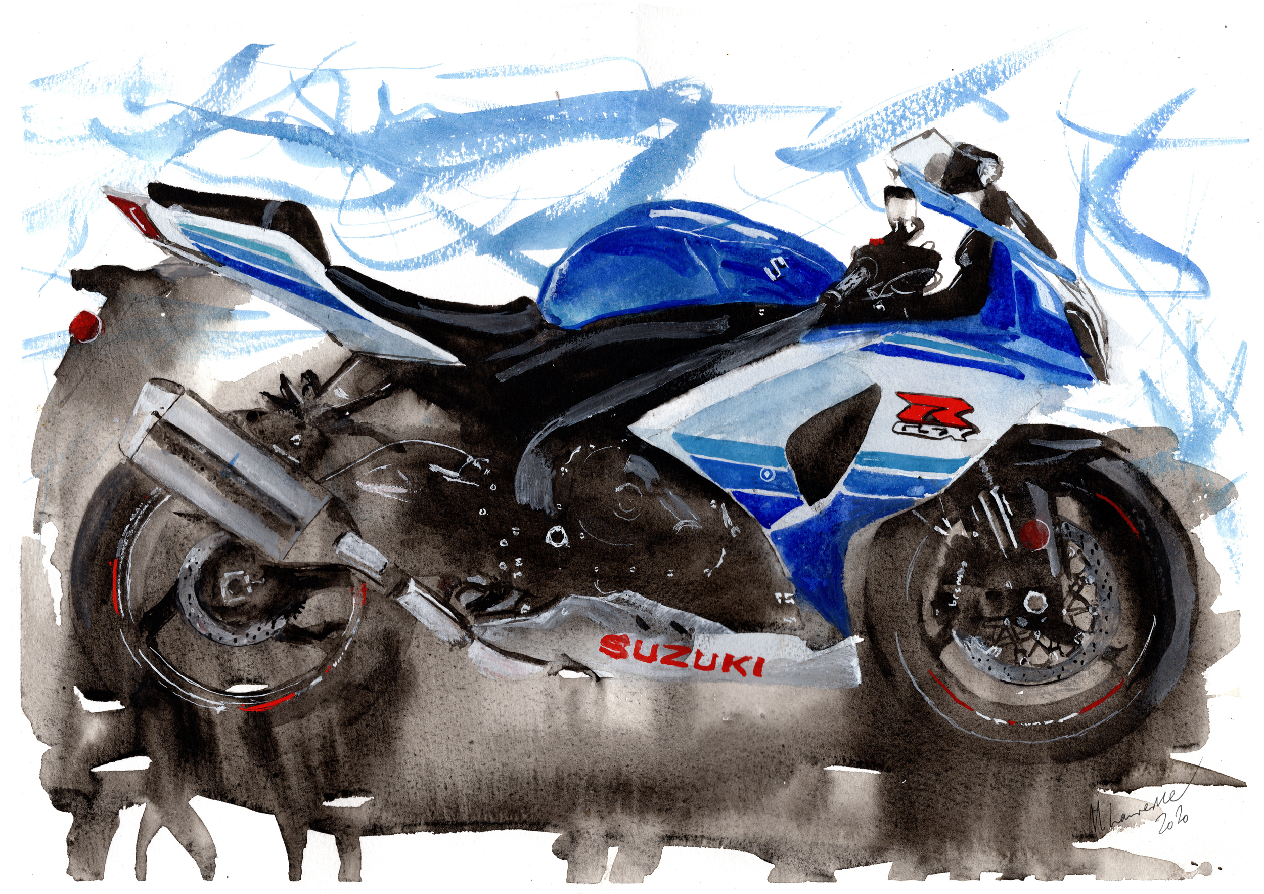 Suzuki GSXR Print. Suzuki GSXR Poster. Gifts For Him. Hand Painted Art. birthday gift