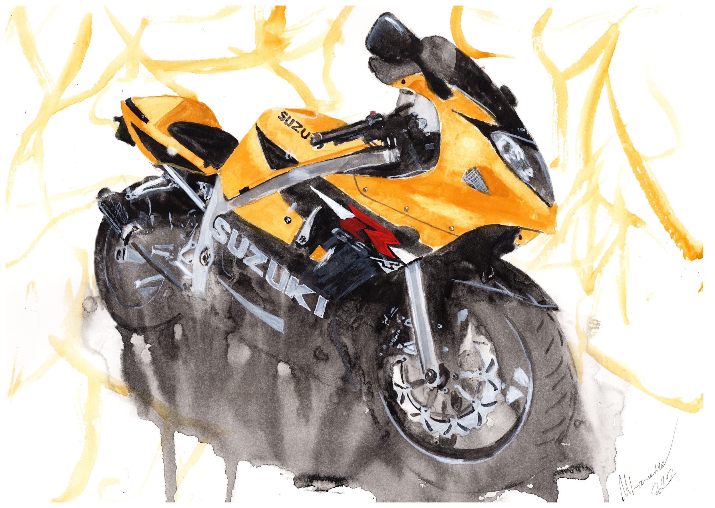 Suzuki GSXR Print. Suzuki GSXR Poster. Gifts For Him. Hand Painted Art. birthday gift