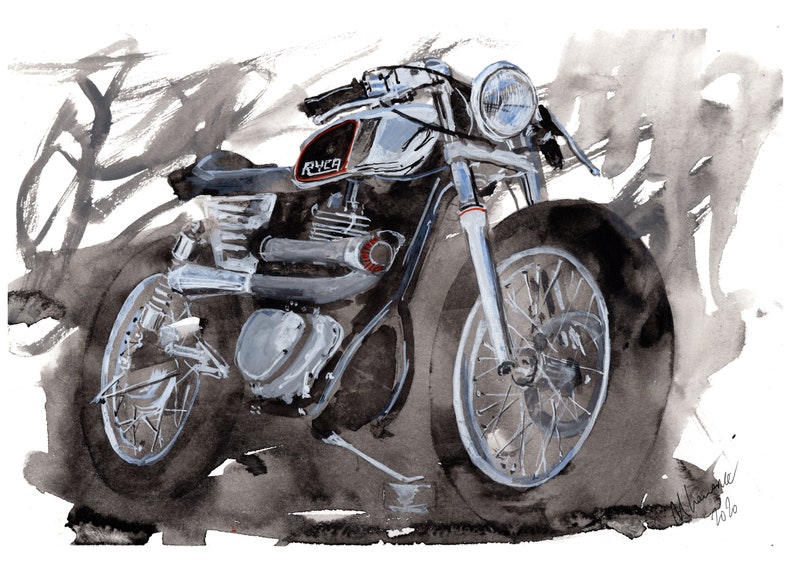 Suzuki Cafe Racer Print. Suzuki Cafe Racer Poster. Gifts For Him. Hand Painted Art. birthday gift