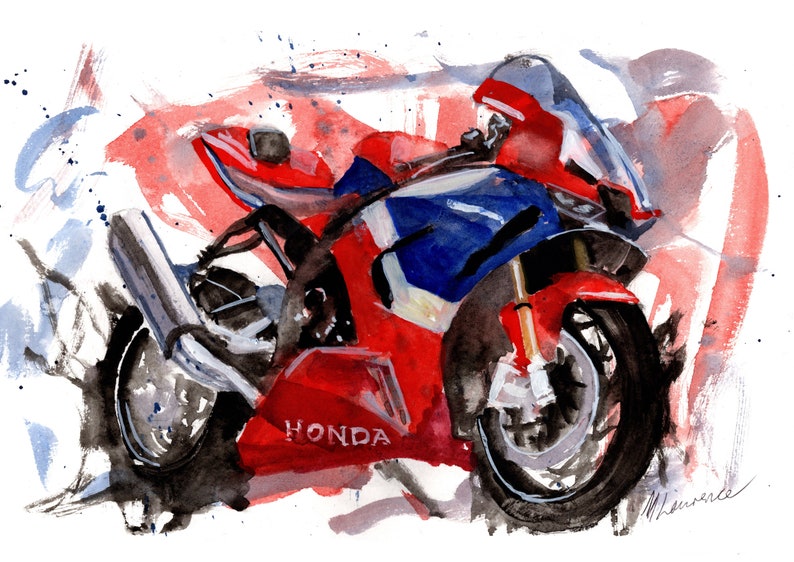 Honda Fireblade Print. Honda Fireblade Poster. Gifts For Him. Hand Painted Art. birthday gift