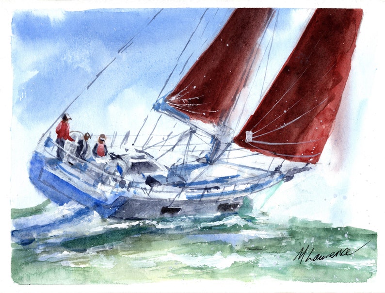 Beneteau Yacht Print. Beneteau Poster. Gifts For Him. Hand Painted Art. birthday gift