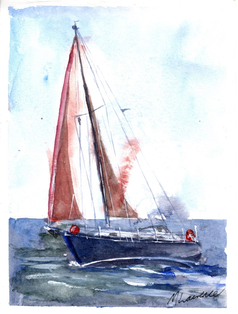 Beneteau Yacht Print. Beneteau Poster. Gifts For Him. Hand Painted Art. birthday gift