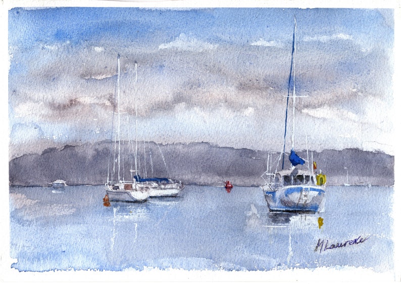 Anchorage Yacht Print. Sailing Poster. Gifts For Him. Hand Painted Art. birthday gift