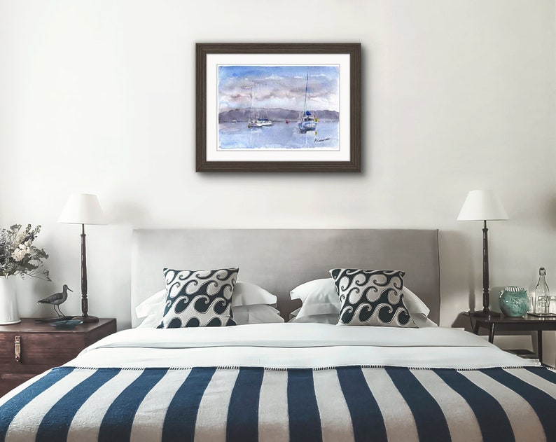 Anchorage Yacht Print. Sailing Poster. Gifts For Him. Hand Painted Art. birthday gift
