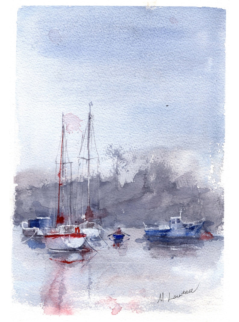 Anchorage Yacht Print. Sailing Poster. Gifts For Him. Hand Painted Art. birthday gift