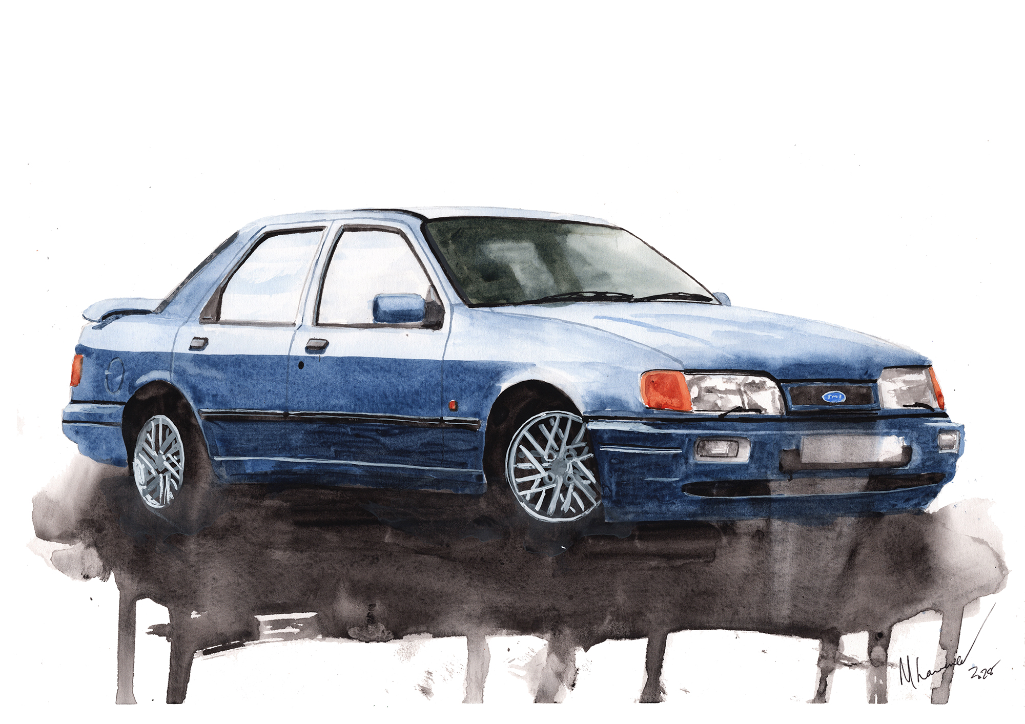 Ford Sierra Cosworth Sapphire Print. Ford Sierra Poster. Gifts For Him. Hand Painted Art. birthday gift