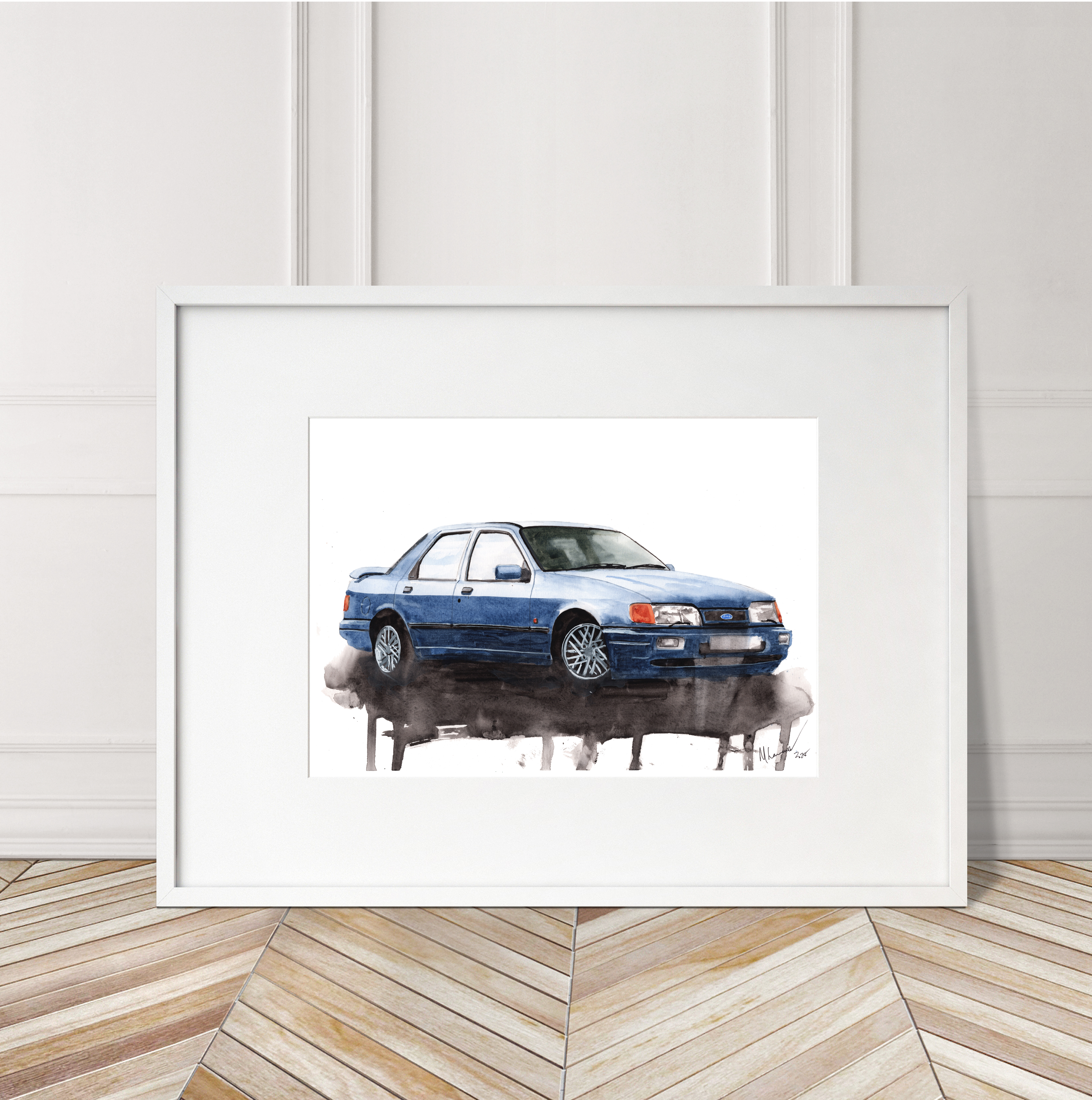 Ford Sierra Cosworth Sapphire Print. Ford Sierra Poster. Gifts For Him. Hand Painted Art. birthday gift