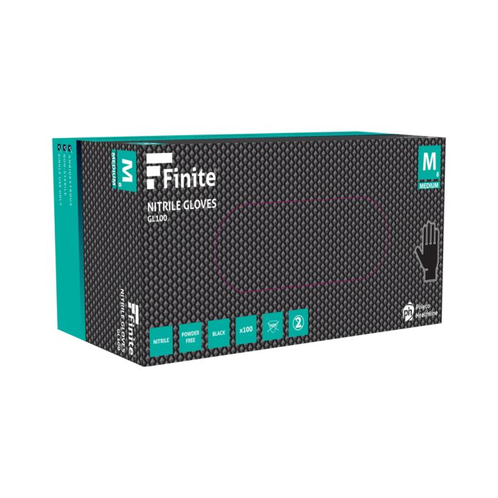 Polyco Bodyguards Finite black GL100 nitrilinės pirštinės, labai stiprios, 6.5g, juodos (100vnt)