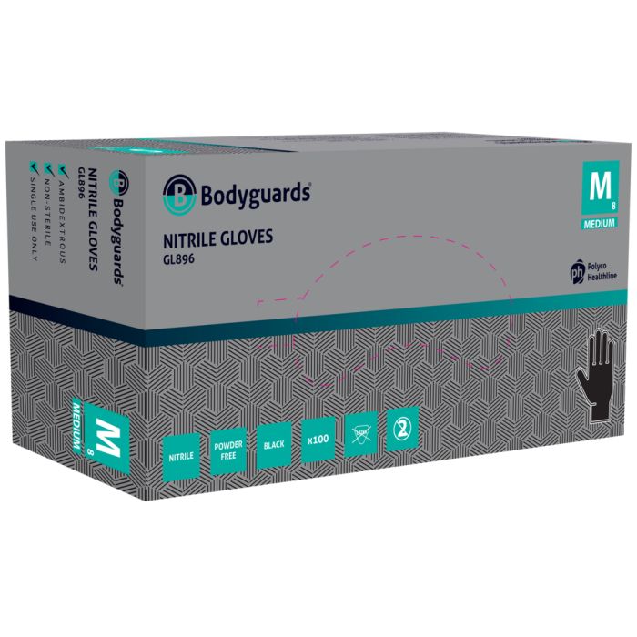Polyco Bodyguards nitrilinės vienkartinės pirštinės, stiprios, 6g, juodos (100vnt)