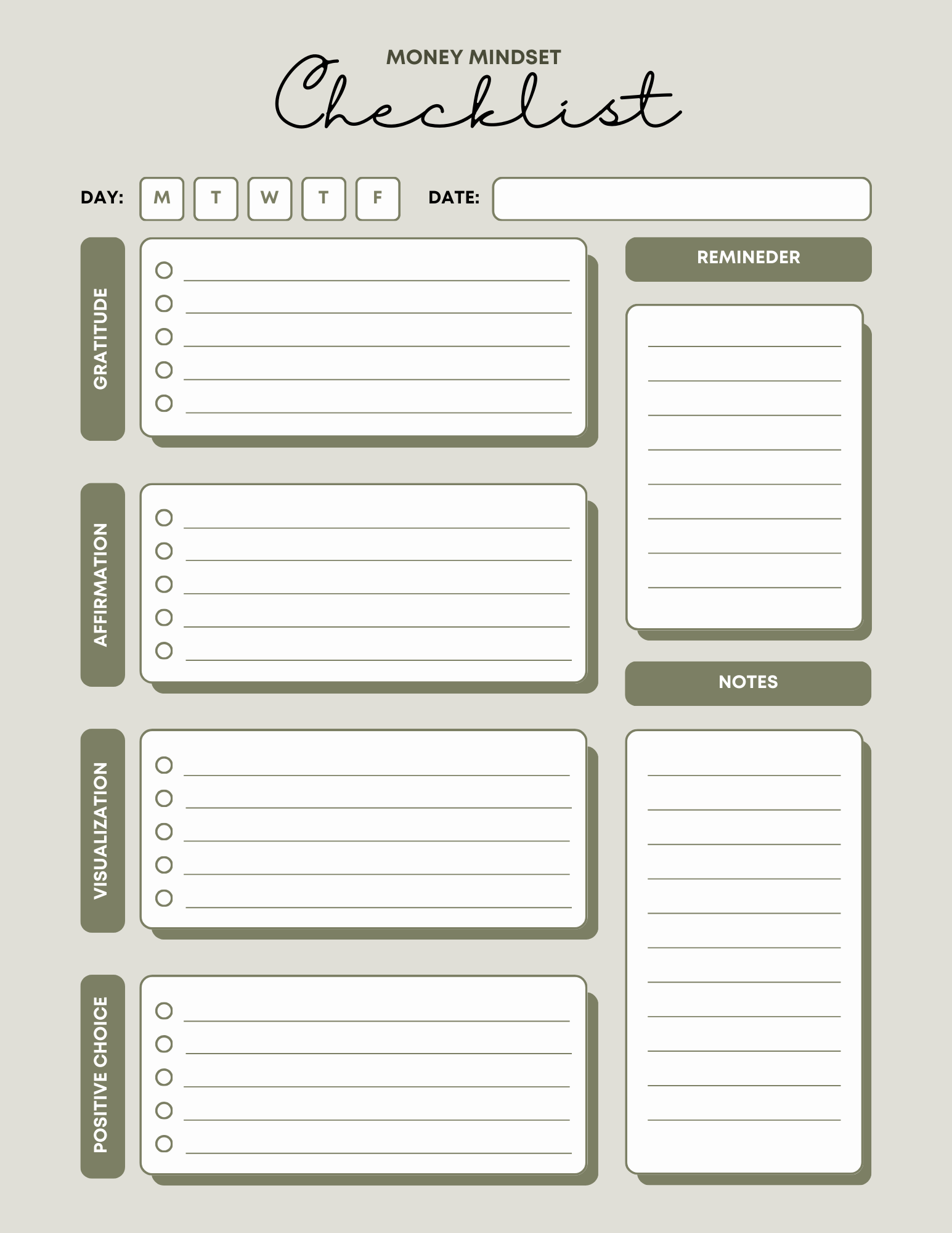 Money Mindset Checklist
