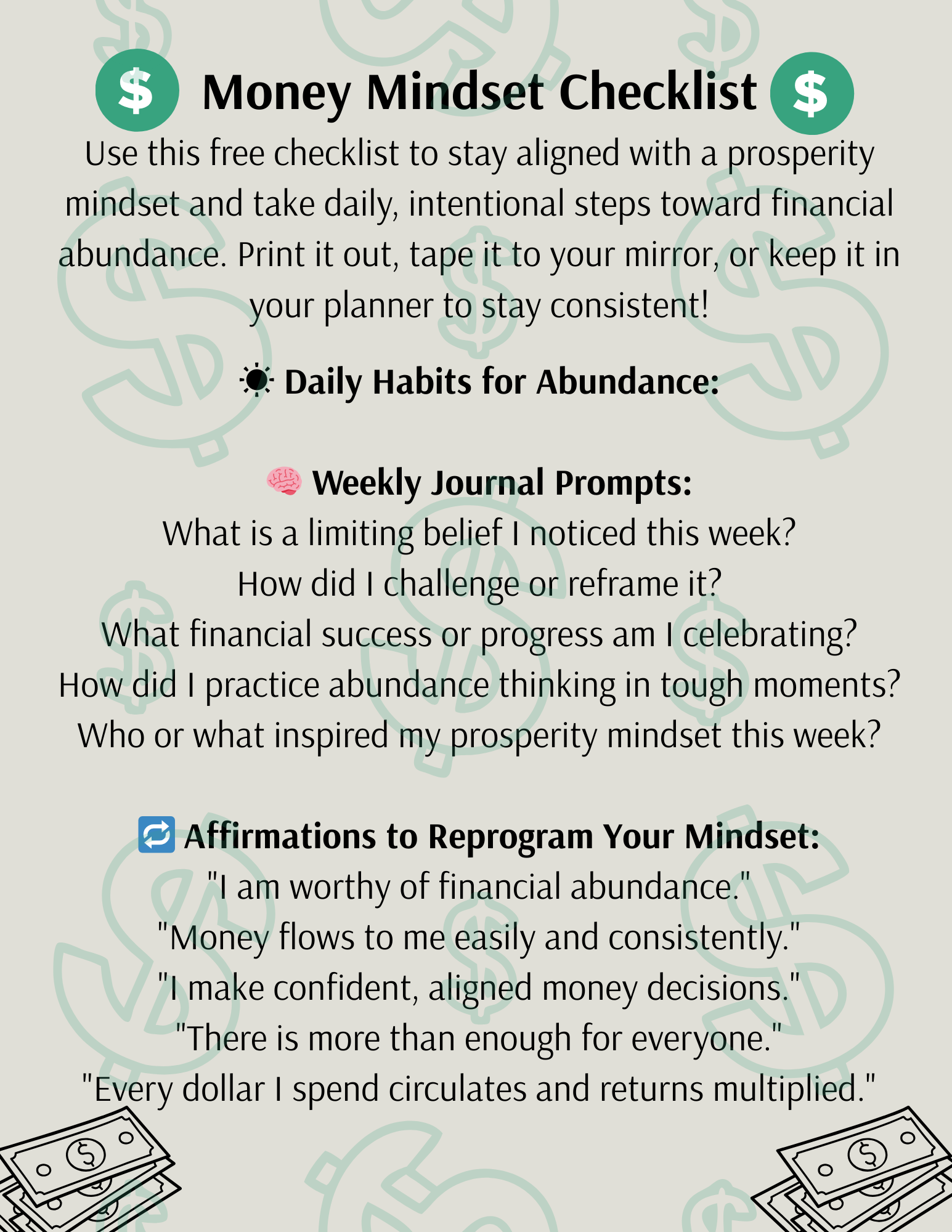 Money Mindset Checklist