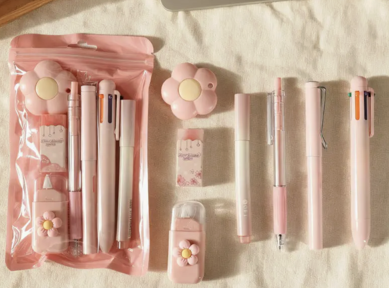 7pcs Pink Aesthetic Flower Stationery Set