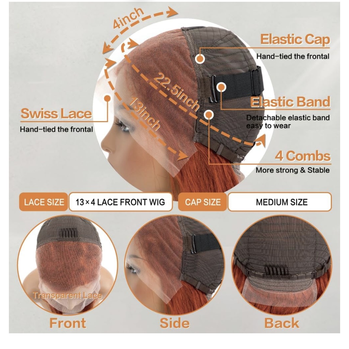 Ginger Orange Lace Front Wigs Human Hair 180% Density Body Wave 13x4 Hd Transparent Lace Frontal Wigs for Women 350# Colored Glueless Wigs Brazilian Virgin Human Hair Pre Plucked 30 Inch