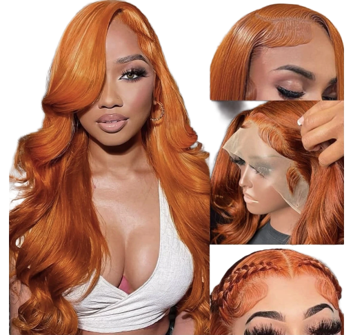 Ginger Orange Lace Front Wigs Human Hair 180% Density Body Wave 13x4 Hd Transparent Lace Frontal Wigs for Women 350# Colored Glueless Wigs Brazilian Virgin Human Hair Pre Plucked 30 Inch