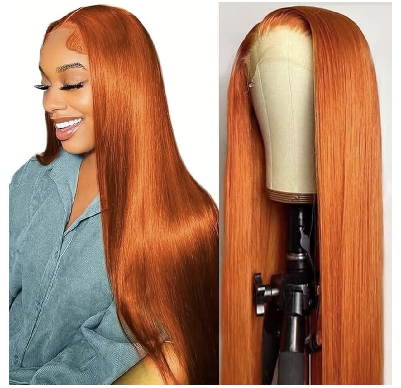 28Inch Ginger Orange Lace Front Wigs Human Hair Colored Straight Lace Front Wig 13x4 Hd Frontal Wigs Human Hair Pre Plucked With Baby Hair 150% Density