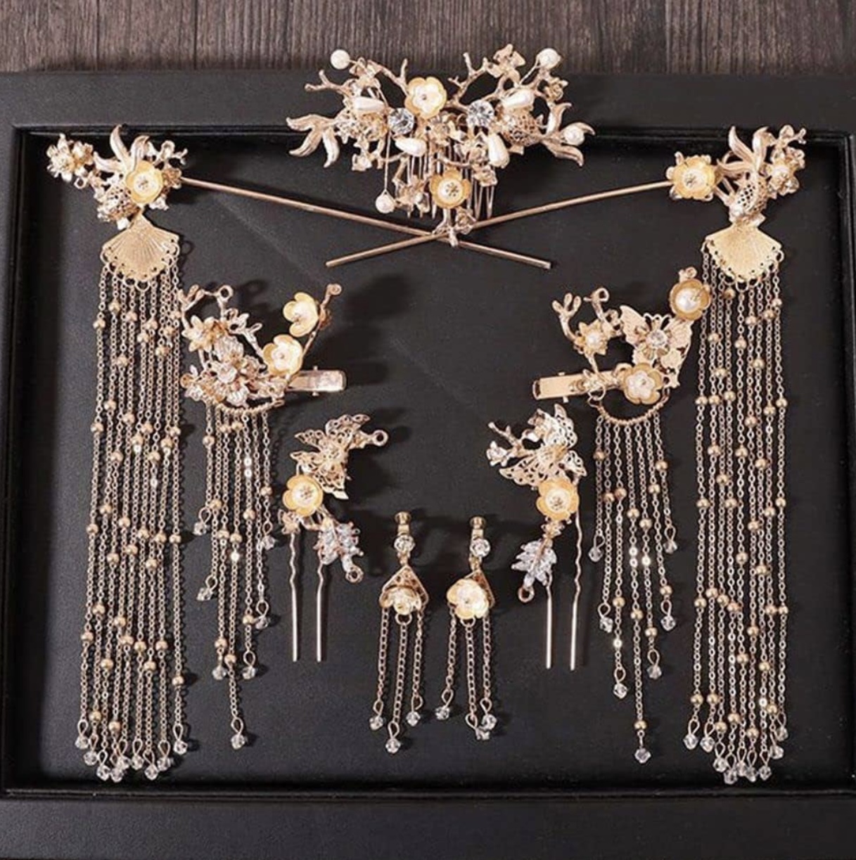 Chinese Hair Pins Set Pearl Tassel Hair Stick Hair Fork Earrings Hair Comb Han Clothes Headdress Alloy Hairstyle Design