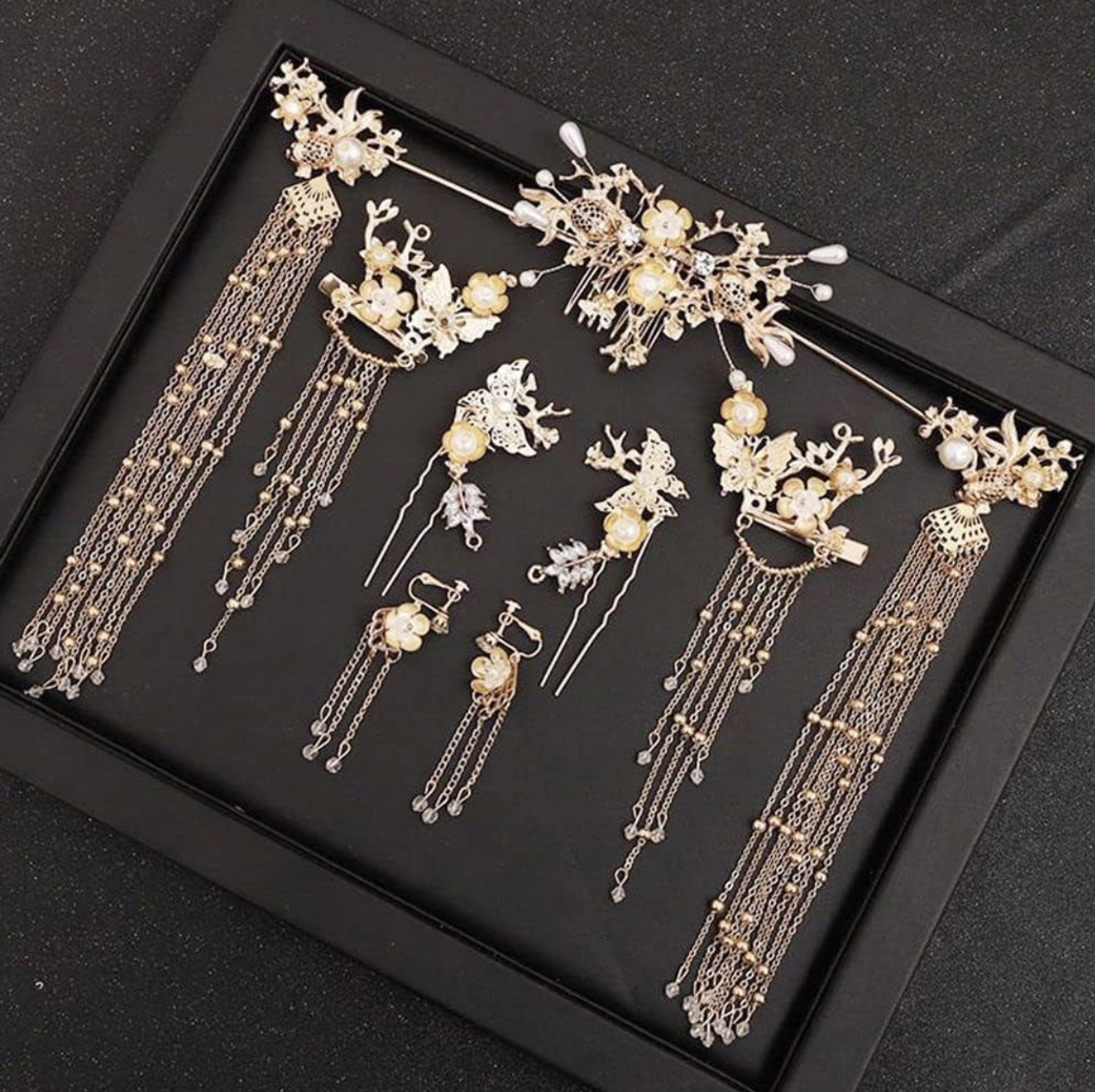 Chinese Hair Pins Set Pearl Tassel Hair Stick Hair Fork Earrings Hair Comb Han Clothes Headdress Alloy Hairstyle Design