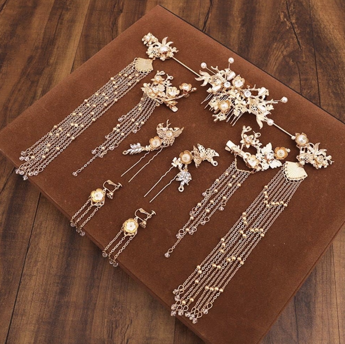 Chinese Hair Pins Set Pearl Tassel Hair Stick Hair Fork Earrings Hair Comb Han Clothes Headdress Alloy Hairstyle Design