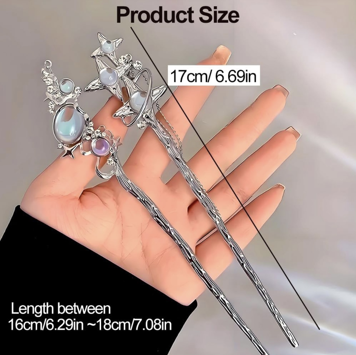 Star Moon Hair Sticks for Buns Long Hair Chinese Hanfu Asian Vintage Hair Chopsticks Metal Silver Hair Bun Updo Holders Long Hairpins