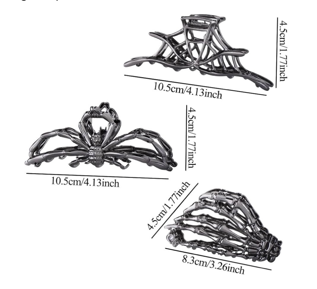 Skeleton Hand Spider Web and Large Spider Metal Hair Accessories