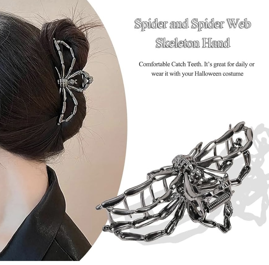 Skeleton Hand Spider Web and Large Spider Metal Hair Accessories