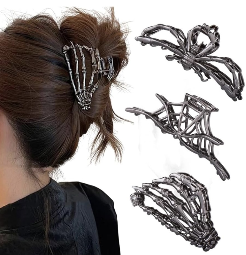 Skeleton Hand Spider Web and Large Spider Metal Hair Accessories