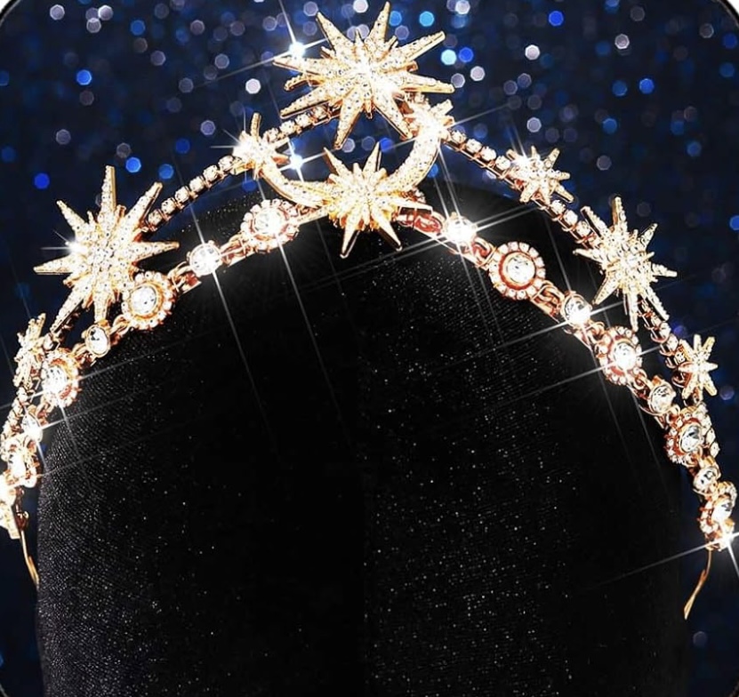 Star Moon Crown Headband Rhinestone Tiara Goddess Headpiece
