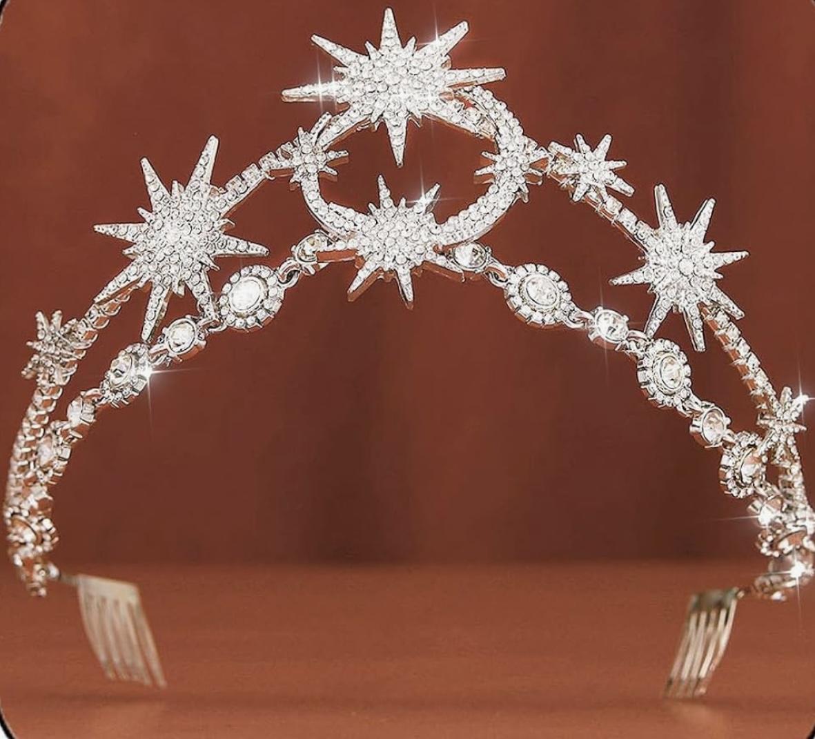 Star Moon Crown Headband Rhinestone Tiara Goddess Headpiece