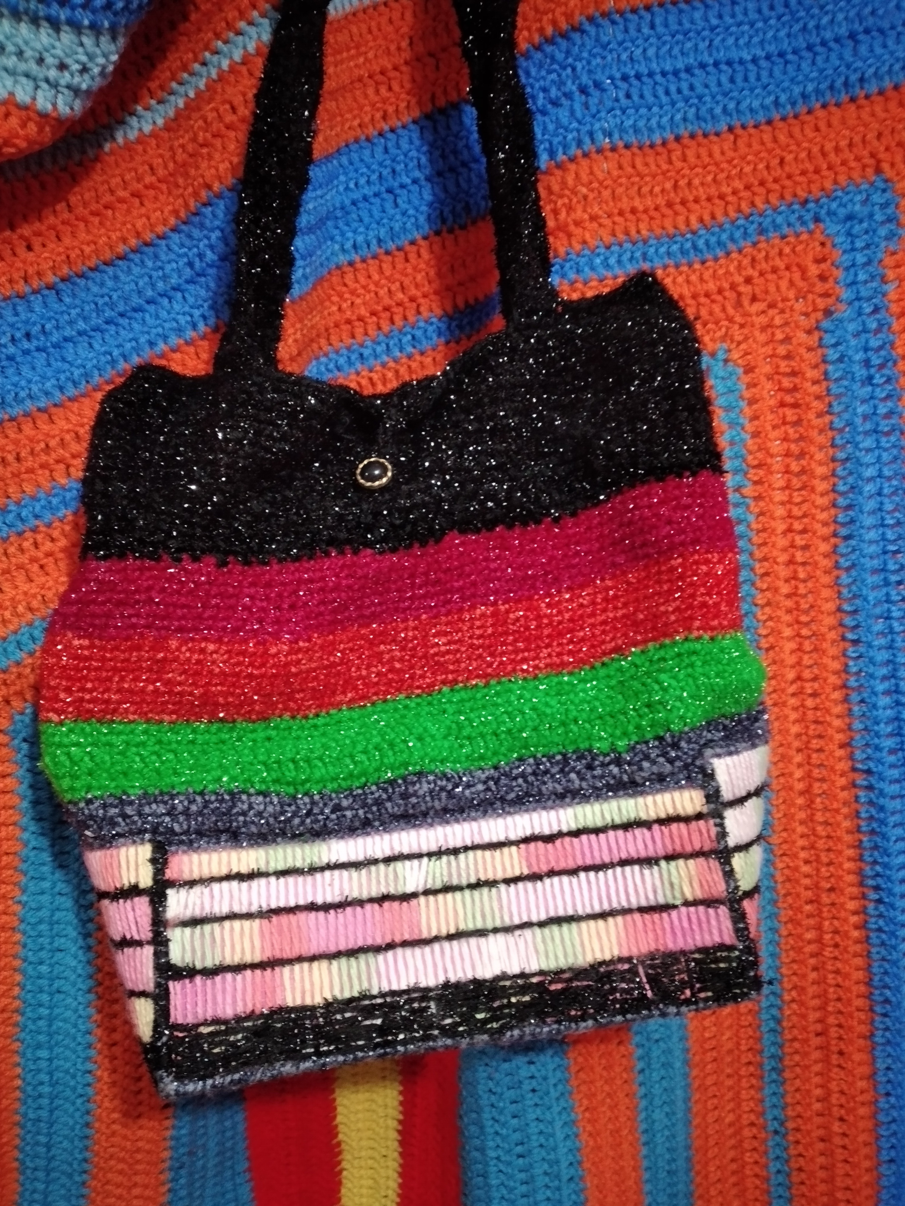 Red, Green and variegated color Woolly  Sweater Bag