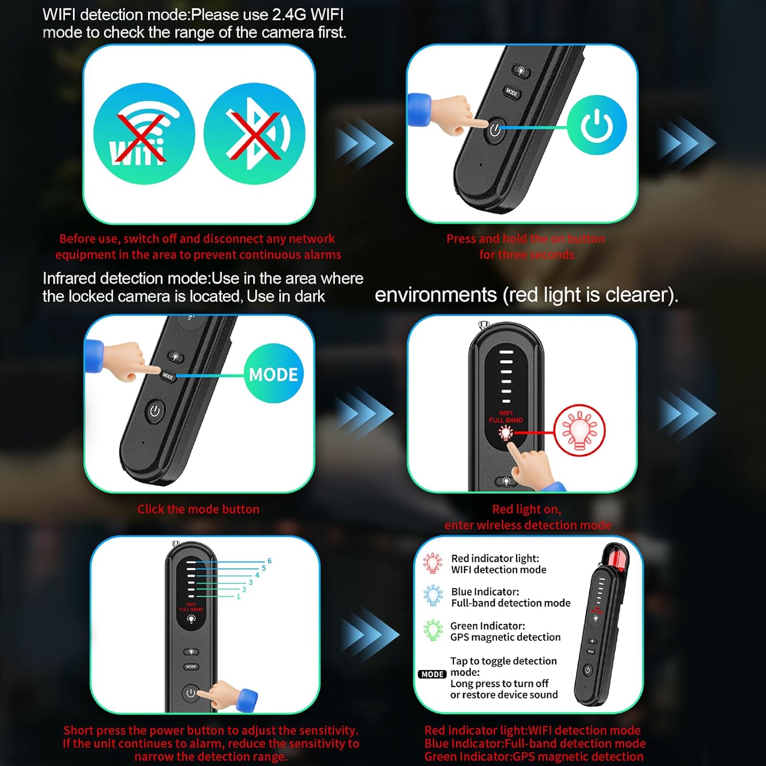Aroeally Hidden Camera Detector (Black)
