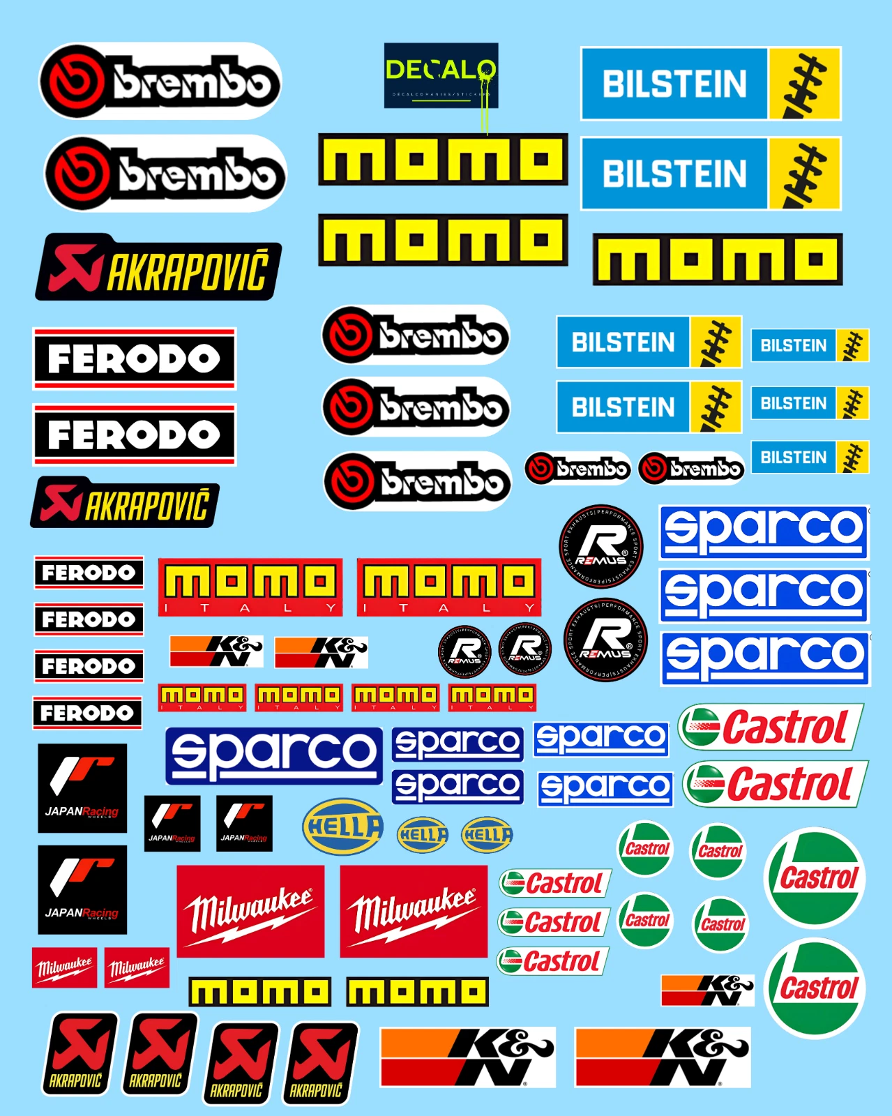 Décalcomanies "AKRAPOVIC-BREMBO-BILSTEIN-MOMO"