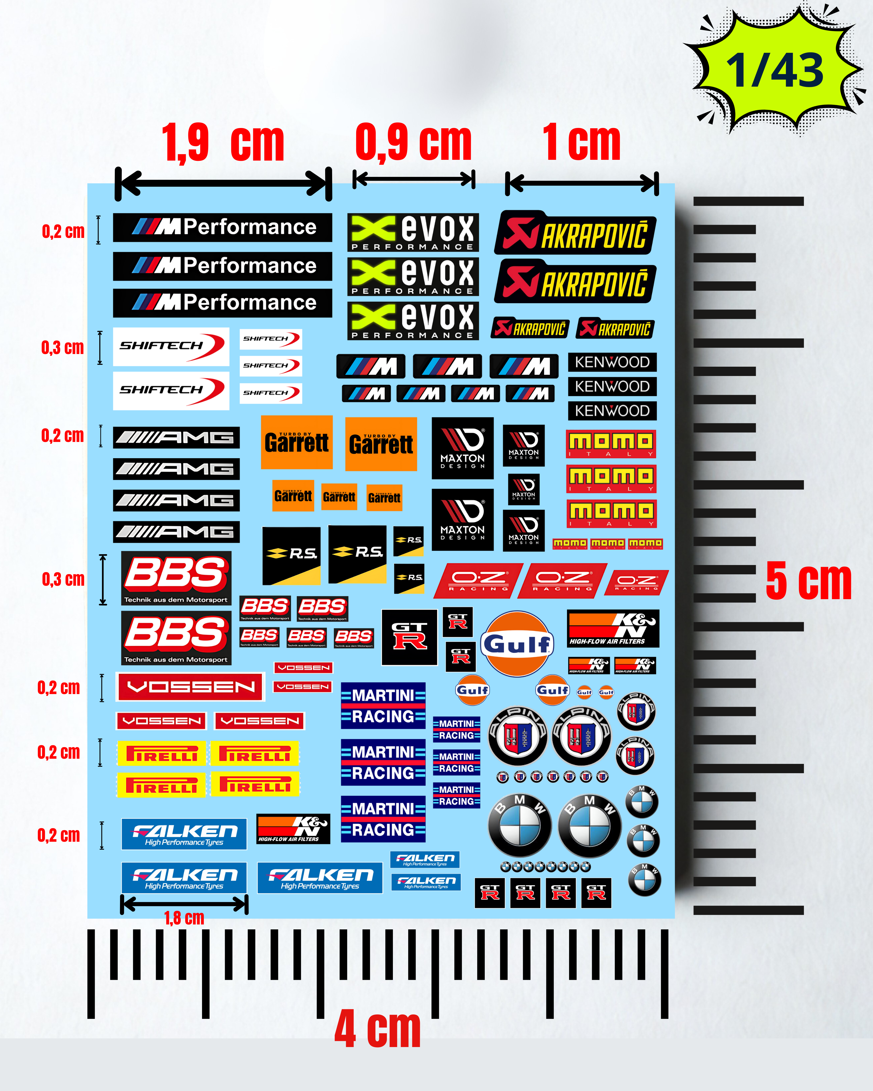 Décalcomanies à l'eau "AMG-BMW-BBS-GARETT-MAXTON" 